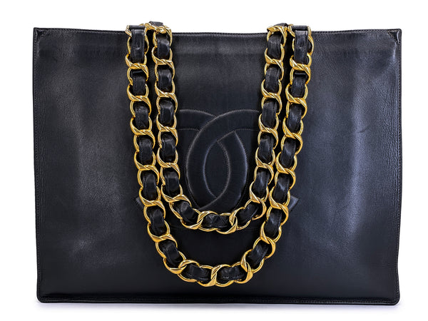 Chanel 1996 Vintage Black Chunky Chain Classic Tote Bag 24k GHW AO8