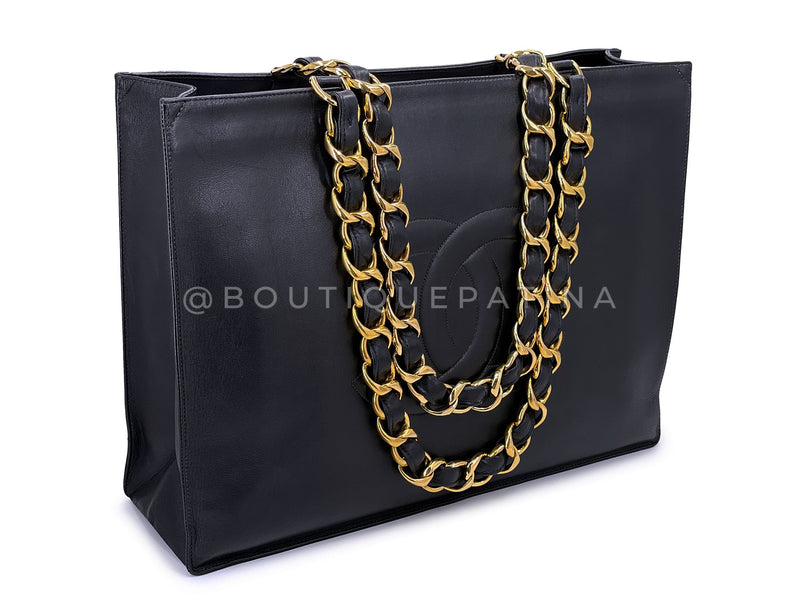 Chanel 1996 Vintage Black Chunky Chain Classic Tote Bag 24k GHW AO8