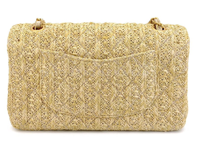 Chanel 18C Beige Raffia Medium Classic Double Flap Bag GHW Paris Athens MWZ