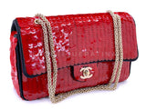 Chanel 2010 Red Sequin Satin Paris-Shanghai Medium Flap Bag GHW 1GG