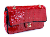 Chanel 2010 Red Sequin Satin Paris-Shanghai Medium Flap Bag GHW 1GG