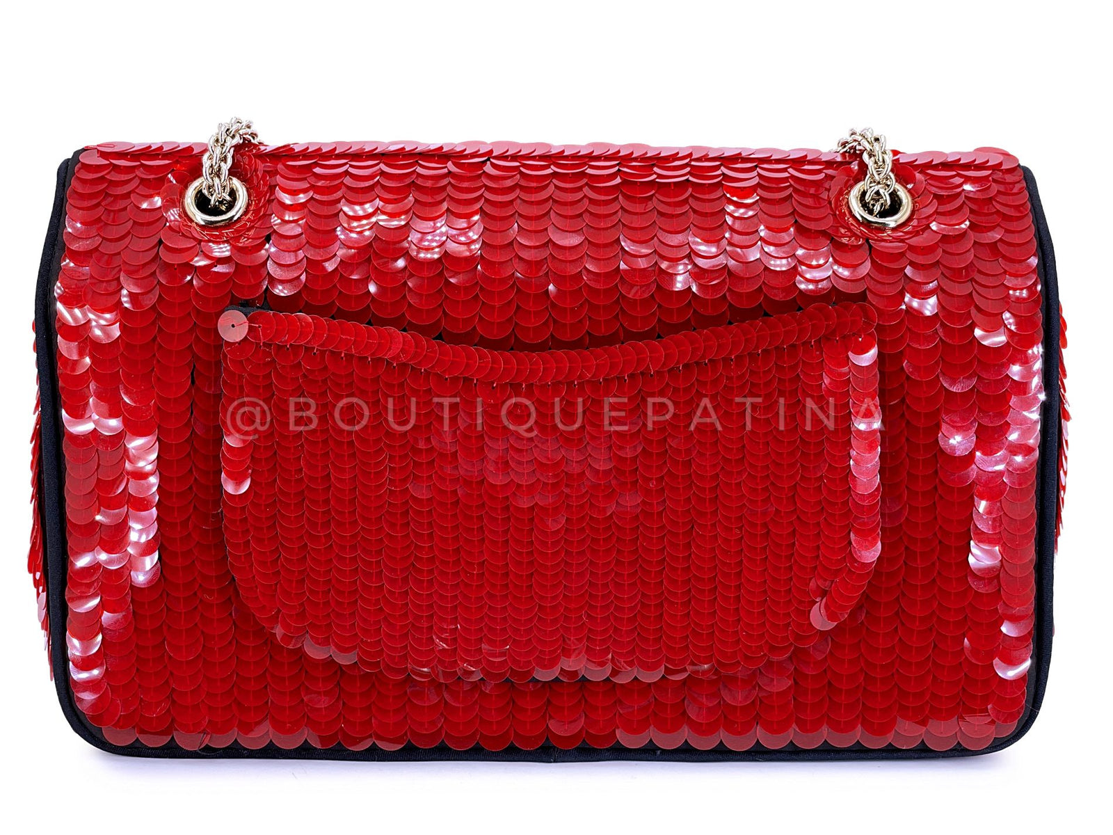 Chanel 2010 Red Sequin Satin Paris Shanghai Medium Flap Bag GHW 1gg