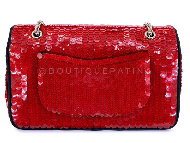 Chanel 2010 Red Sequin Satin Paris-Shanghai Medium Flap Bag GHW 1GG