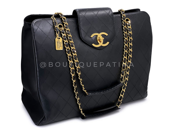 Chanel 1994 Vintage Black Supermodel Weekender Tote Bag 24k GHW WR2