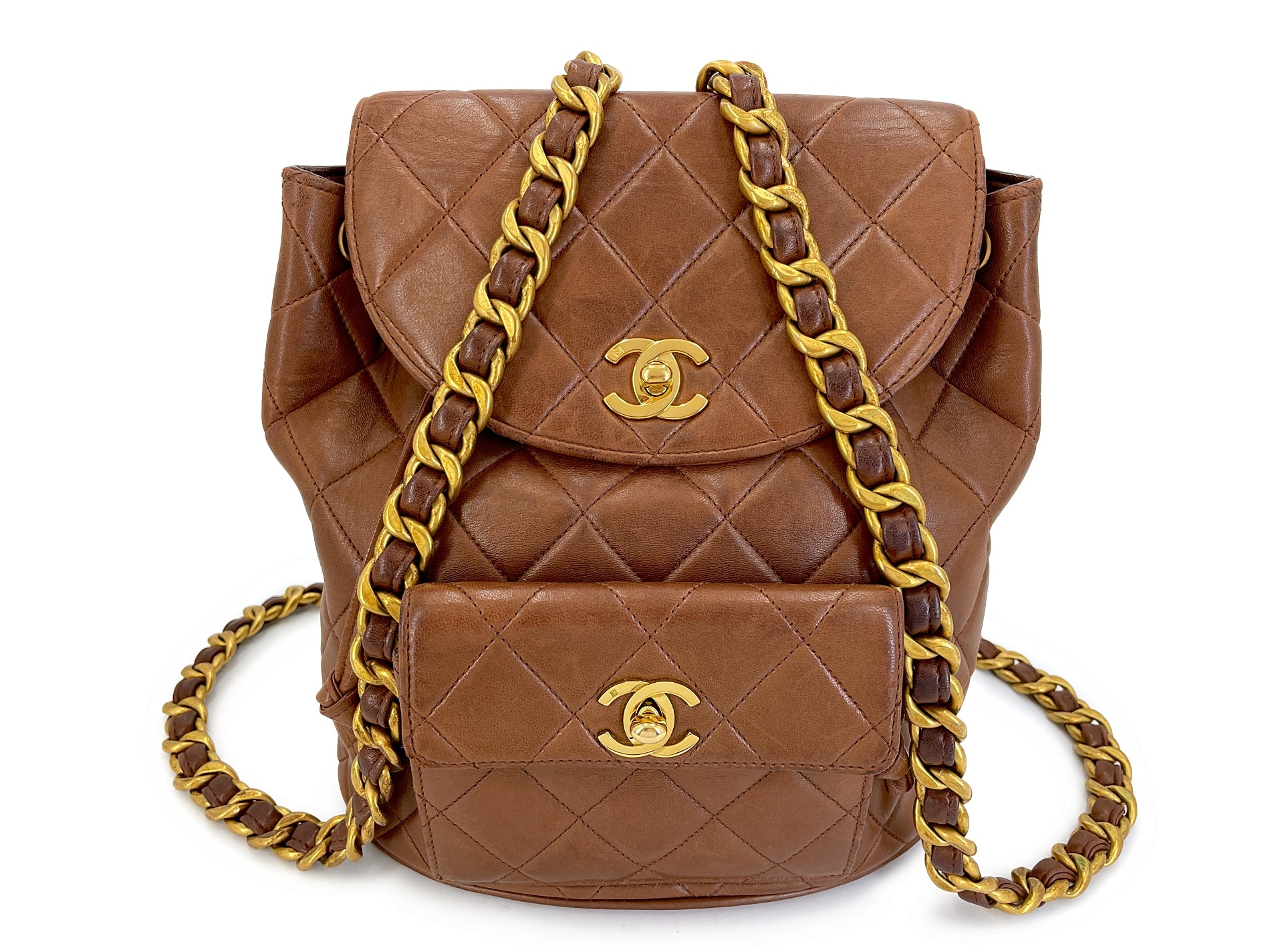 Chanel 1994 Vintage Chestnut Brown Duma Backpack Bag 24k GHW Lambskin