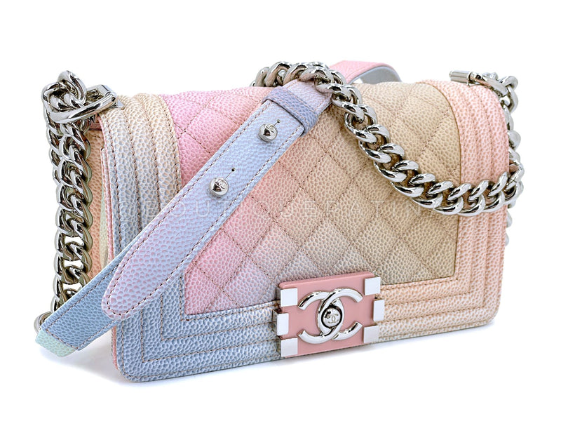 Chanel 2018 Pastel Rainbow Caviar Small Boy Flap Bag SHW L45