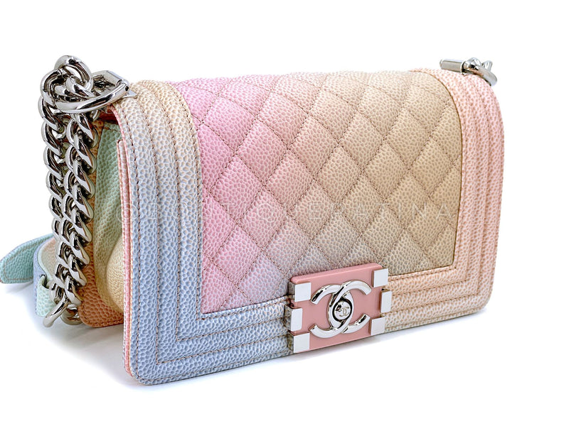 Chanel 2018 Pastel Rainbow Caviar Small Boy Flap Bag SHW L45