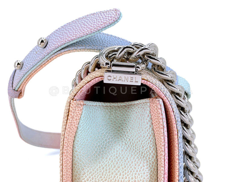 Chanel 2018 Pastel Rainbow Caviar Small Boy Flap Bag SHW L45 Boutique Patina