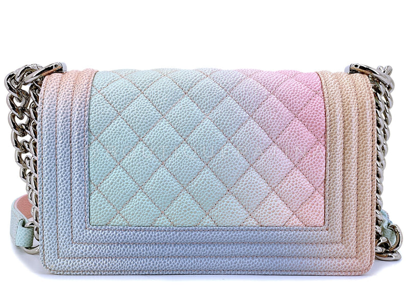 Chanel 2018 Pastel Rainbow Caviar Small Boy Flap Bag SHW L45