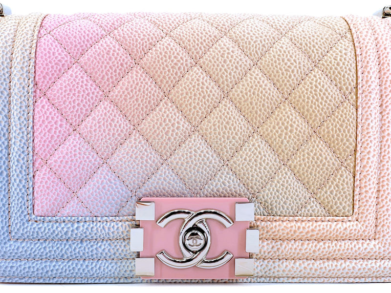 Chanel 2018 Pastel Rainbow Caviar Small Boy Flap Bag SHW L45