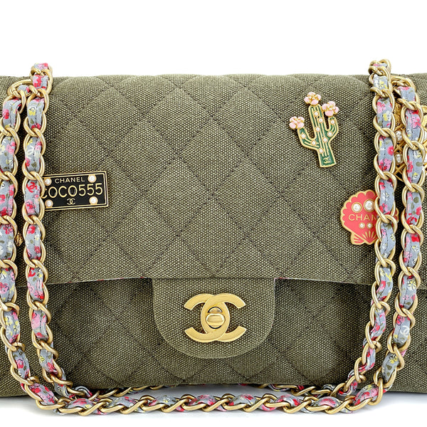 Chanel 17C Coco Cuba Khaki Medium Classic Double Flap Bag GHW CPX