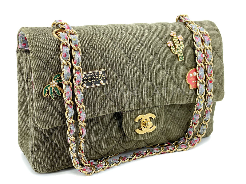 Chanel 17C Coco Cuba Khaki Medium Classic Double Flap Bag GHW CPX