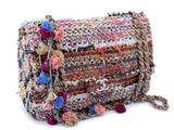 Chanel 15C Paris Dubai Pom Pom Tweed Jumbo Flap Bag RHW Rainbow RYK