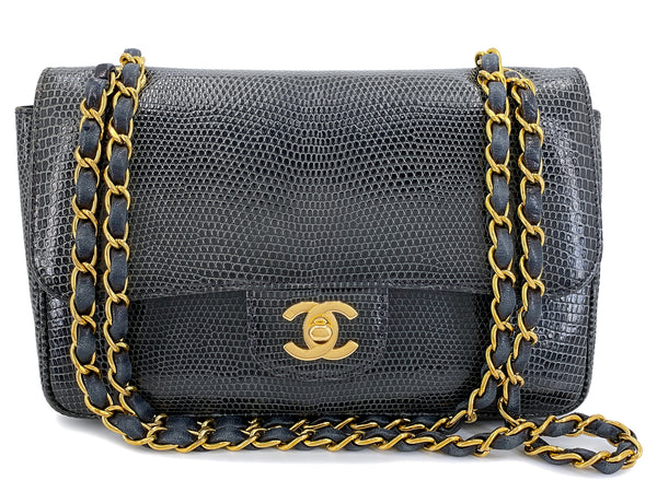 Chanel 1997 Vintage Charcoal Gray Lizard Small Classic Flap Bag 24k GHW PMF