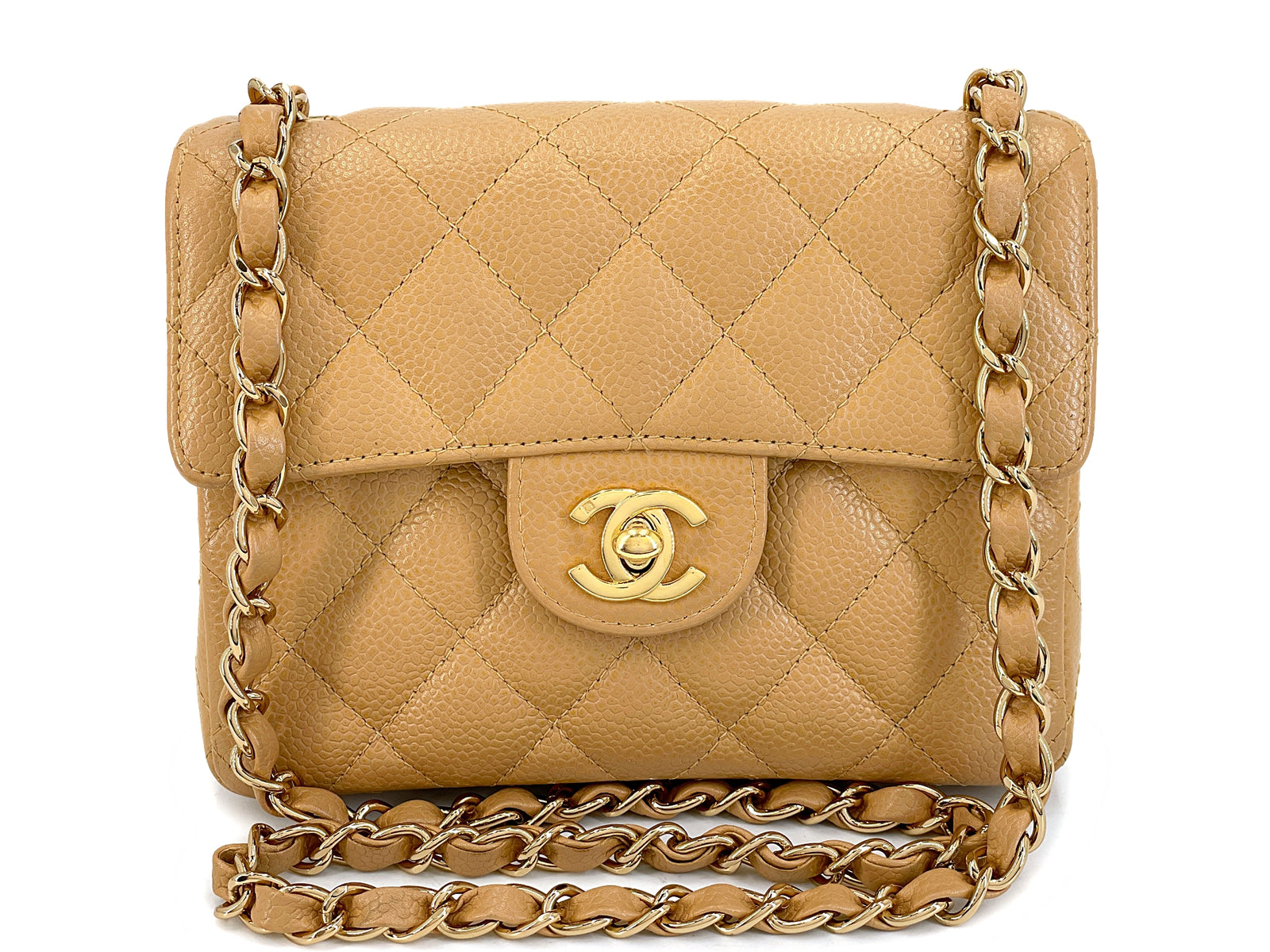 Chanel Vintage 2004 Beige Caviar Square Mini Flap Bag 24k 