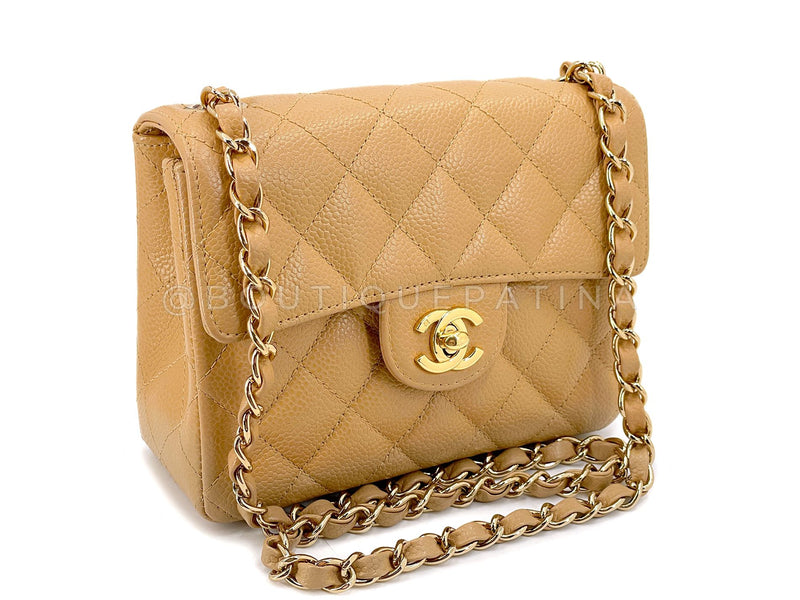 Chanel Vintage 2004 Beige Caviar Square Mini Flap Bag 24k GHW BRB