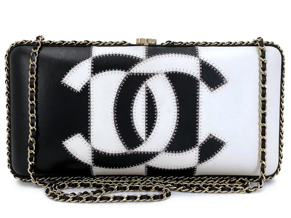 Chanel 2017 Black White Logo Clutch on Chain Bag GHW  TUK