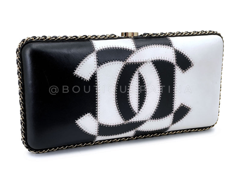 Chanel 2017 Black White Logo Clutch on Chain Bag GHW  TUK