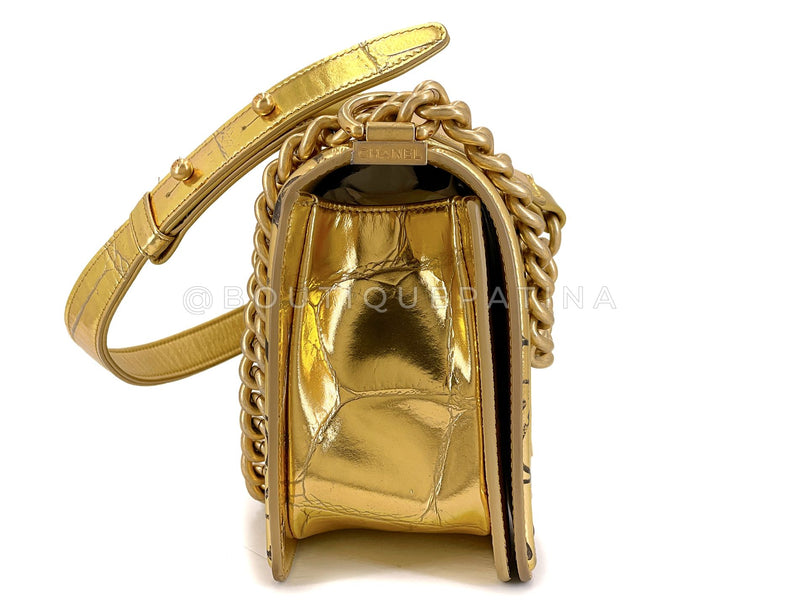 Chanel 19A Egypt Gold Crocodile Print Graffiti Boy Bag Medium GHW Paris-New York 8VU