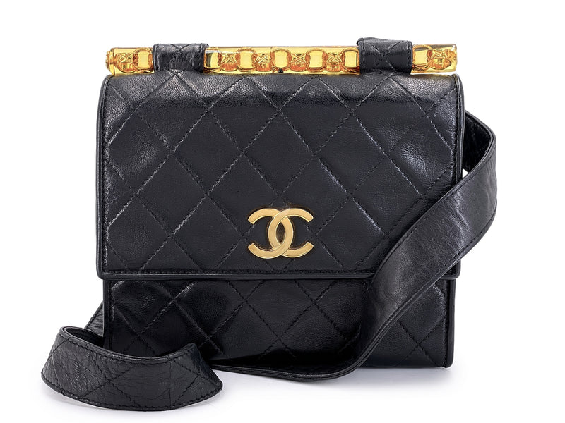 Chanel Vintage 1991 Black Resin Bar Crossbody Quilted Flap Bag  S2G