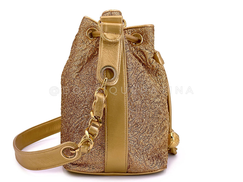 Chanel 1993 Vintage Gold Silk Brocade Bucket Drawstring Bag 24k GHW 3IQ