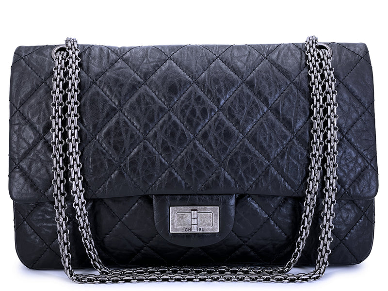 Pristine Chanel 2009 Vintage Black Reissue 227 2.55 Large Flap Bag RHW P3L