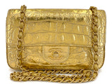 Chanel 19A Gold Crocodile Print Egyptian Mini Flap Bag GHW DG1