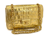 Chanel 19A Gold Crocodile Print Egyptian Mini Flap Bag GHW DG1