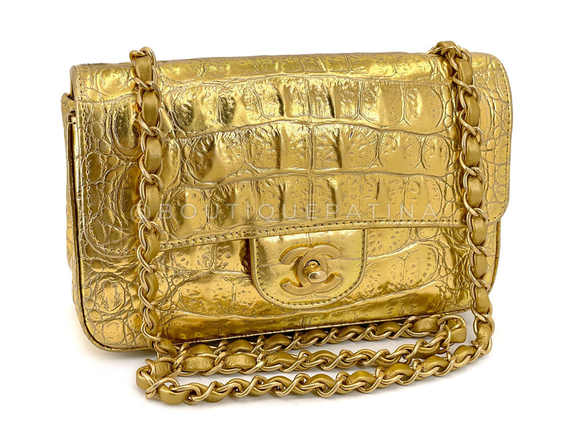 Chanel 19A Gold Crocodile Print Egyptian Mini Flap Bag GHW DG1