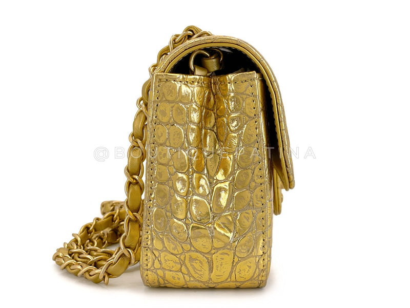 Chanel 19A Gold Crocodile Print Egyptian Mini Flap Bag GHW DG1