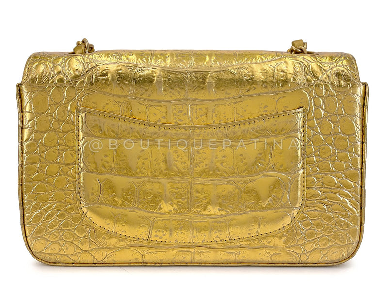 Chanel 19A Gold Crocodile Print Egyptian Mini Flap Bag GHW DG1