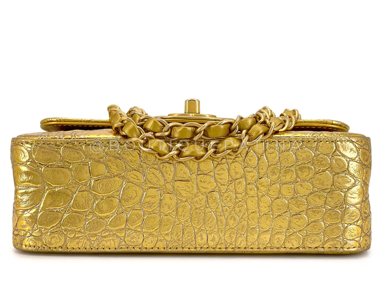 Chanel 19A Gold Crocodile Print Egyptian Mini Flap Bag GHW DG1