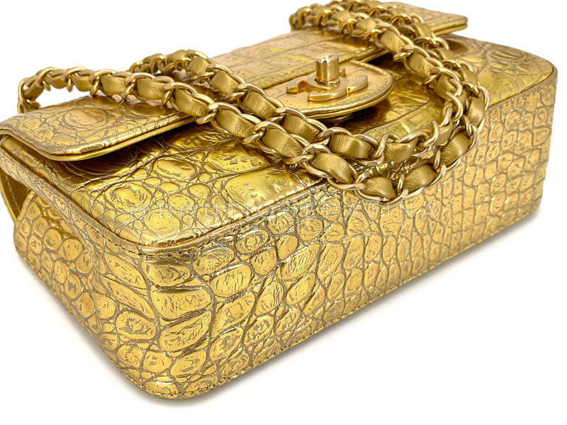 Chanel 19A Gold Crocodile Print Egyptian Mini Flap Bag GHW DG1