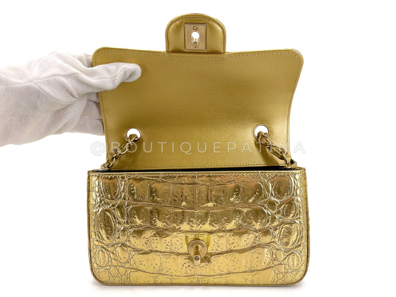 Chanel 19A Gold Crocodile Print Egyptian Mini Flap Bag GHW DG1