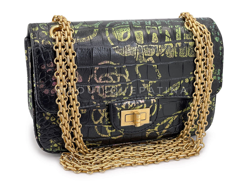 Chanel 19A Egypt Rainbow Graffiti Croc Print Reissue Mini Flap Bag GHW Paris-New York L1K