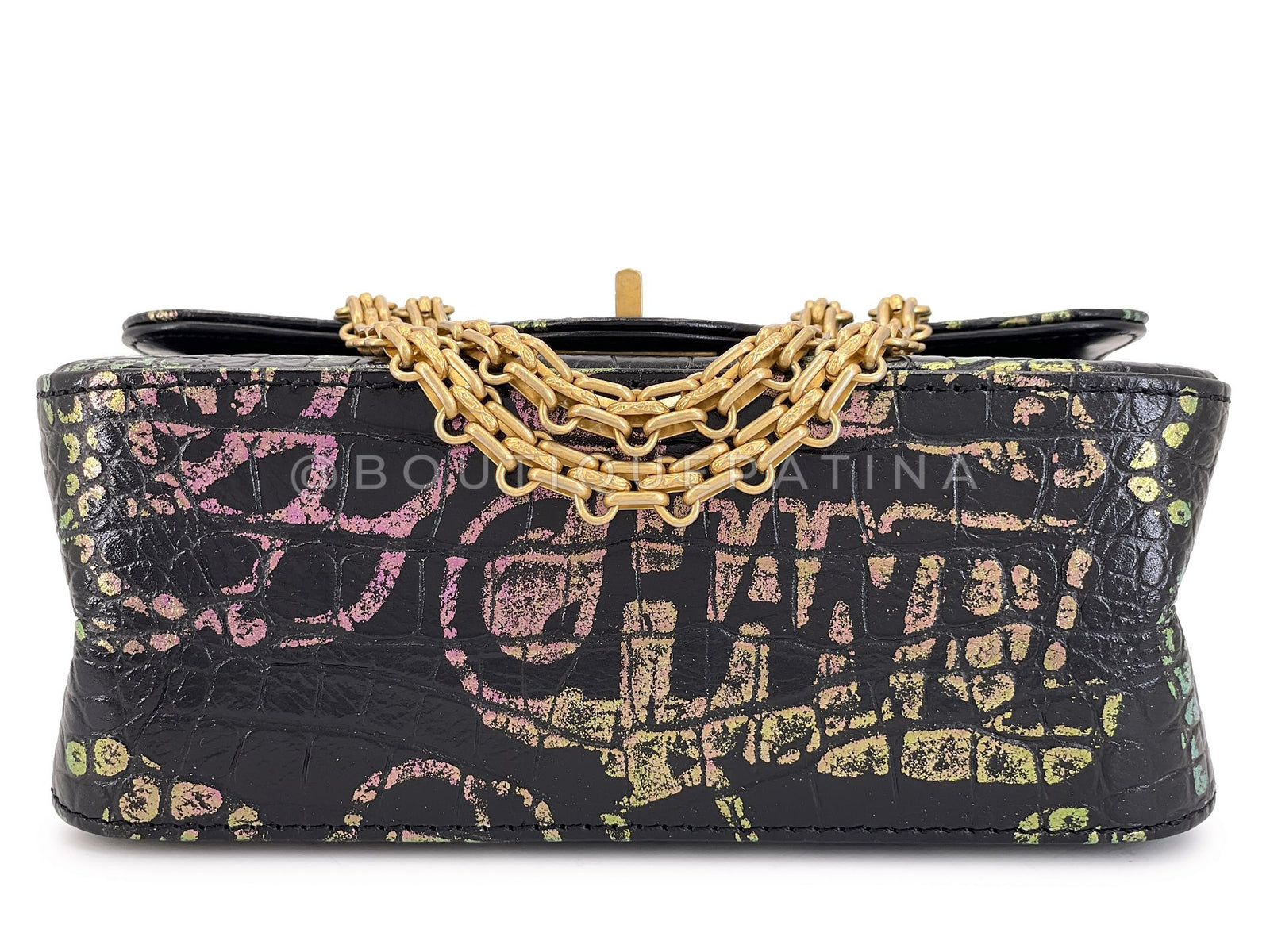 Chanel 19A Egypt Rainbow Graffiti Croc Print Reissue Mini Flap Bag