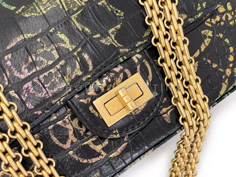 Chanel 19A Egypt Rainbow Graffiti Croc Print Reissue Mini Flap Bag GHW Paris-New York L1K