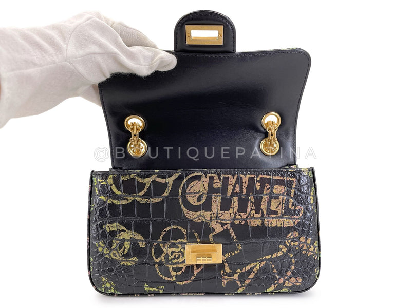 Chanel 19A Egypt Rainbow Graffiti Croc Print Reissue Mini Flap Bag GHW Paris-New York L1K