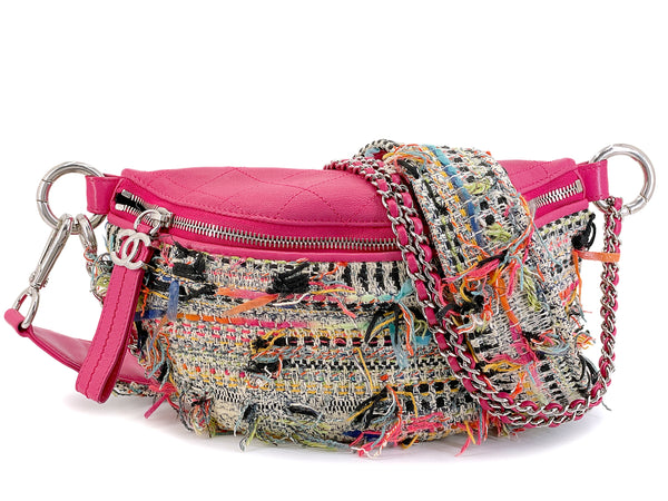 Chanel 2017 Tweed Convertible Fanny Pack Bag Pink Multicolor SHW 0W6