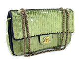 Chanel 2010 Green Sequin Satin Paris-Shanghai Medium Flap Bag GHW TO8