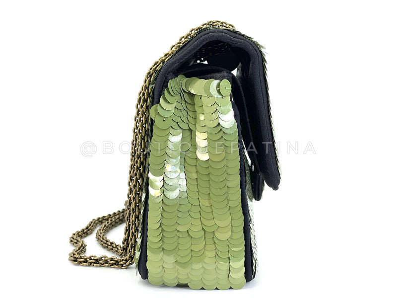 Chanel 2010 Green Sequin Satin Paris-Shanghai Medium Flap Bag GHW TO8