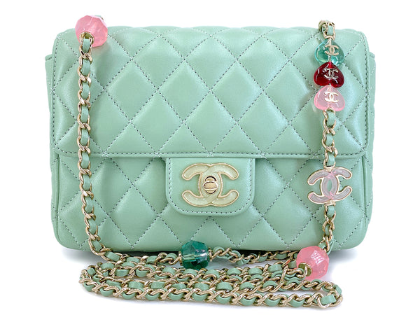 Chanel 23P Mint Green Lambskin Lucite Candy Hearts Square Mini Flap Bag GHW Y8V