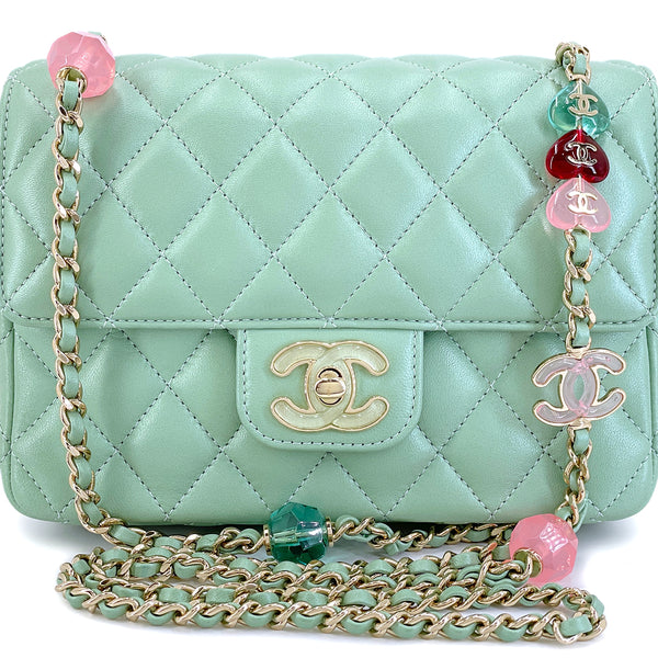 Chanel 23P Mint Green Lambskin Lucite Candy Hearts Square Mini