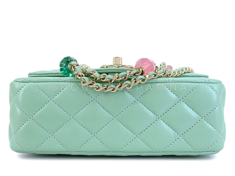 Chanel 23P Mint Green Lambskin Lucite Candy Hearts Square Mini Flap Bag GHW Y8V