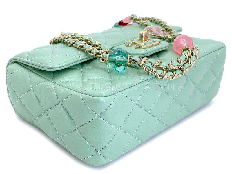 Chanel 23P Mint Green Lambskin Lucite Candy Hearts Square Mini Flap Bag GHW Y8V