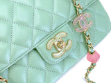 Chanel 23P Mint Green Lambskin Lucite Candy Hearts Square Mini Flap Bag GHW Y8V