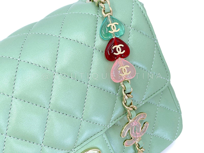 Chanel 23P Mint Green Lambskin Lucite Candy Hearts Square Mini Flap Bag GHW Y8V