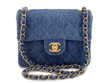 Chanel 1998 Vintage Blue Denim Square Mini Flap Bag 24k GHW  2H2