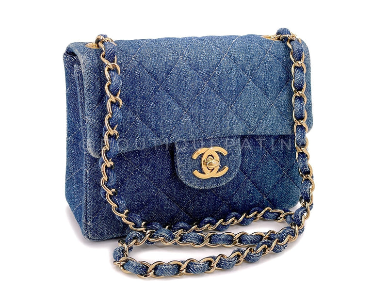 Chanel 1998 Vintage Blue Denim Square Mini Flap Bag 24k GHW  2H2