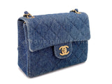 Chanel 1998 Vintage Blue Denim Square Mini Flap Bag 24k GHW  2H2